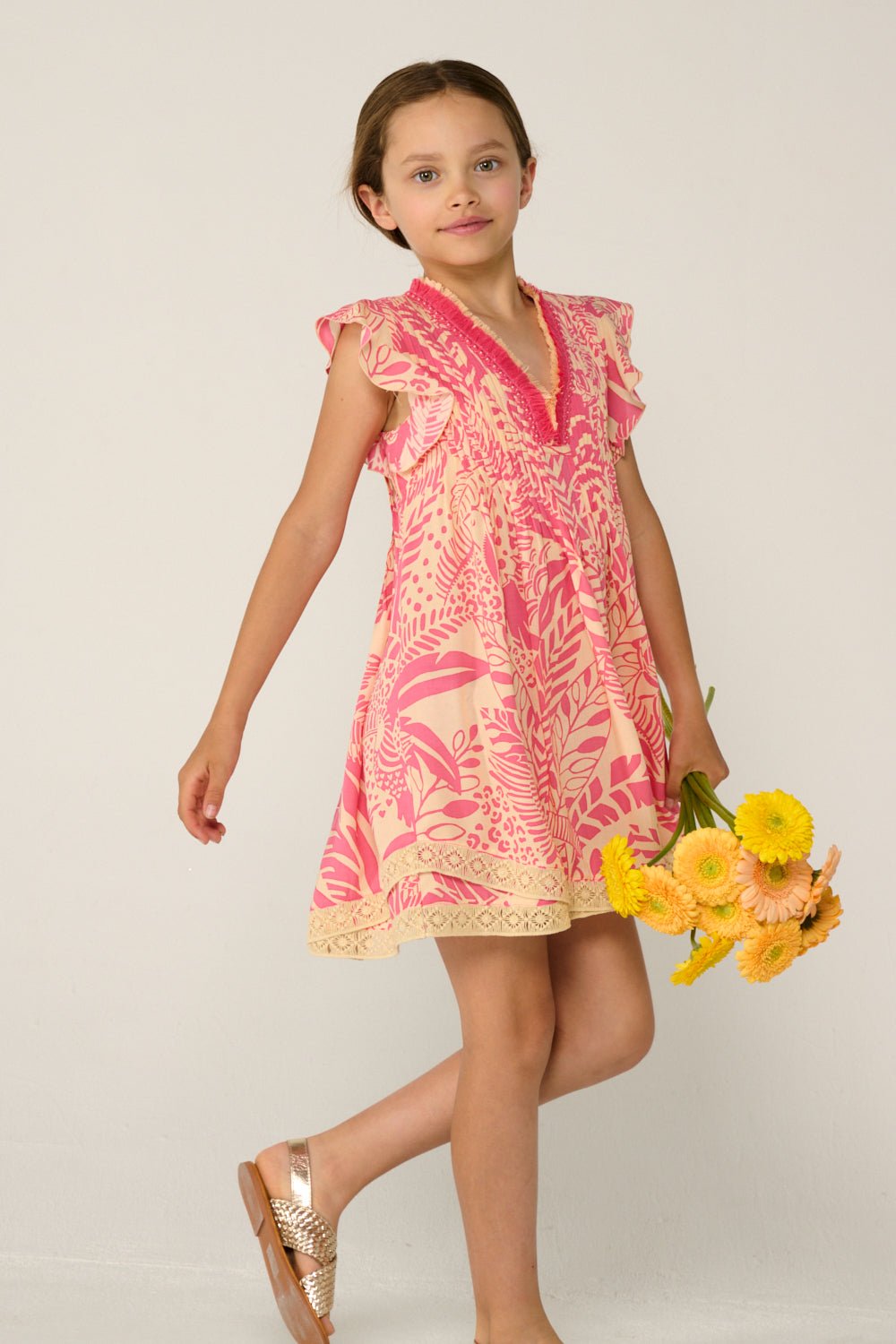 Girls' Pink Toucan mini dress – Mini Dress Sasha by Poupette St Barth, view 2