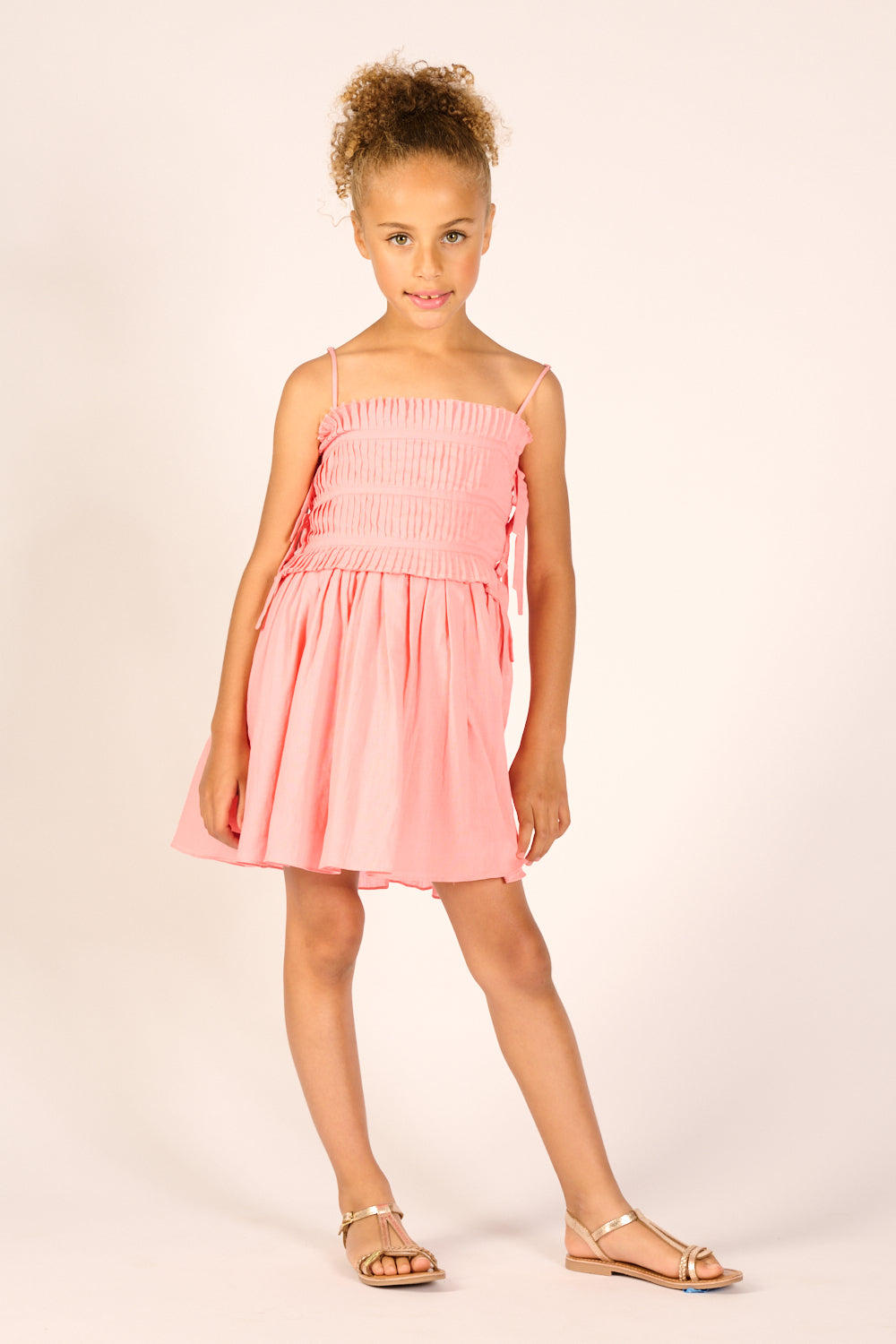 Girls' Warm Peach mini dress – Mini Dress Elena by Poupette St Barth, front view