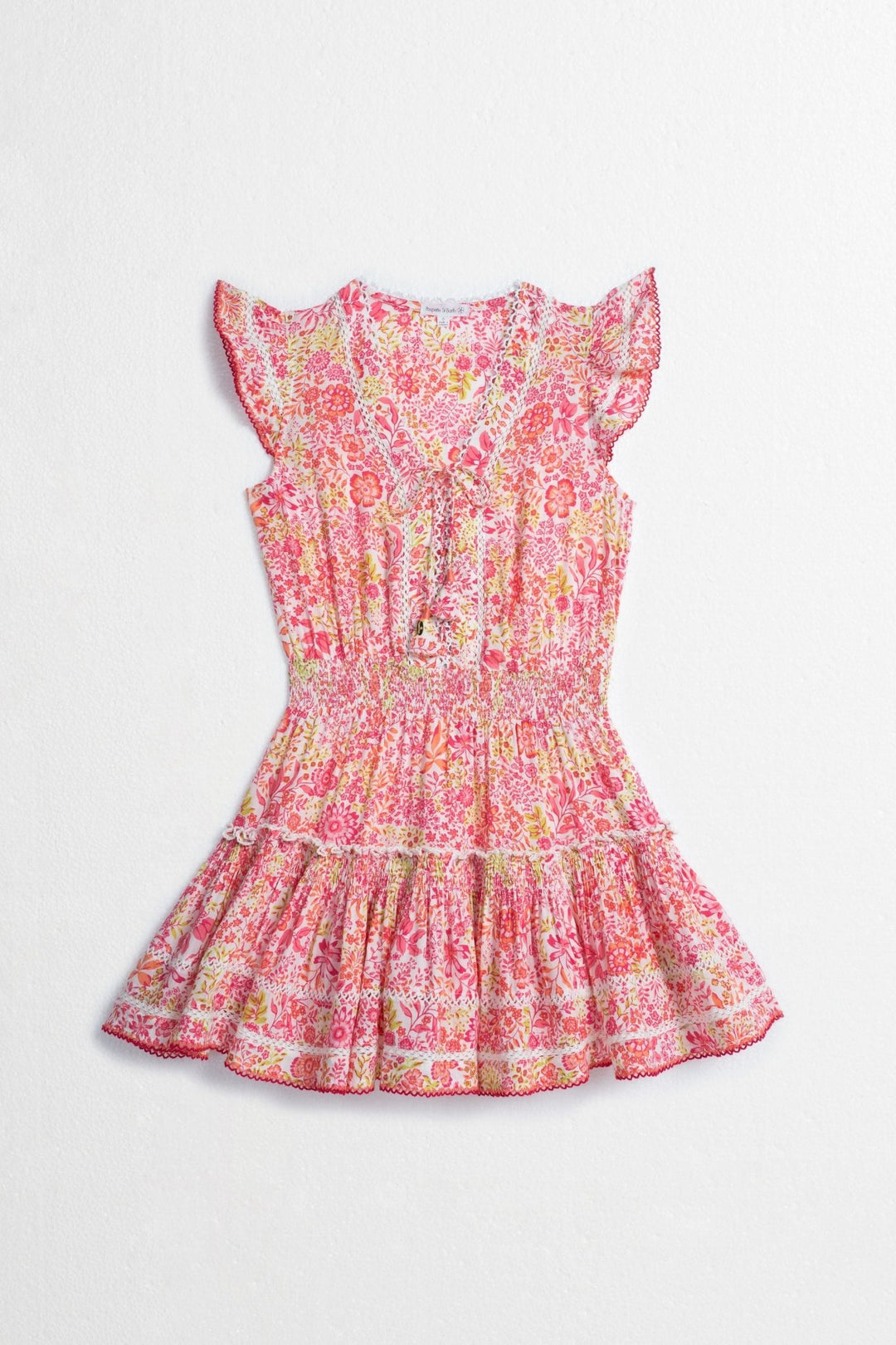 Girls' White Pink Nature mini dress – Mini Dress Anais by Poupette St Barth, front view