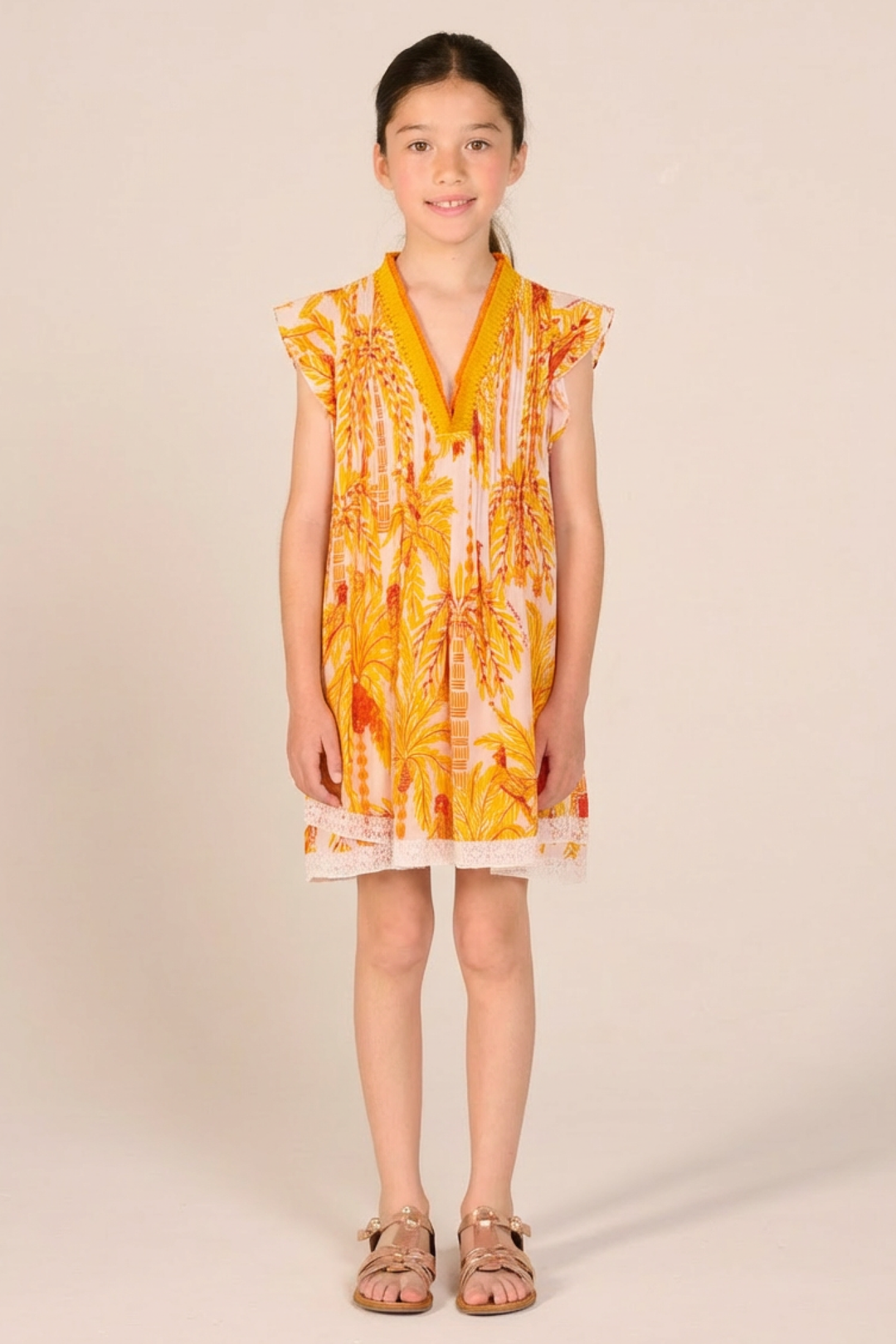 Girls' Yellow Mini Palmrott mini dress – Mini Dress Sasha by Poupette St Barth, view 2