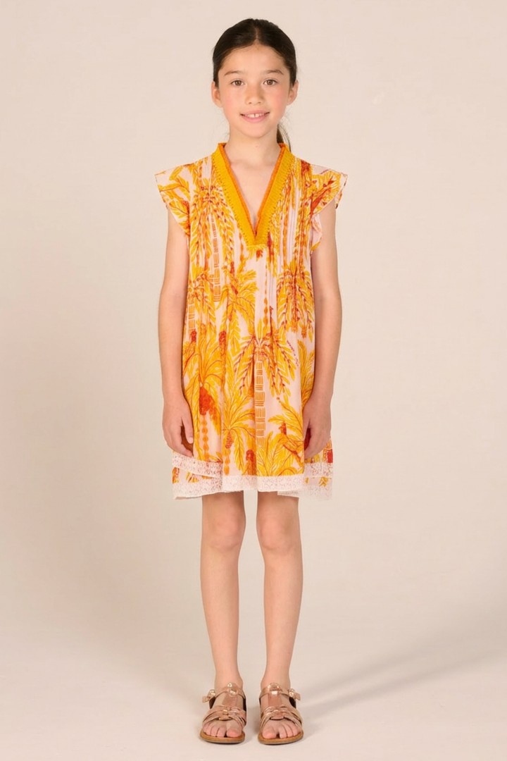 Girls' Yellow Mini Palmrott mini dress – Mini Dress Sasha by Poupette St Barth, view 2