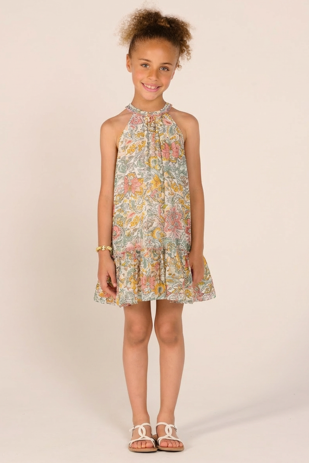Yellow girls' mini dress Cleo by Poupette St Barth, lightweight and stylish mini dresses for young girls, perfect for warm weather.