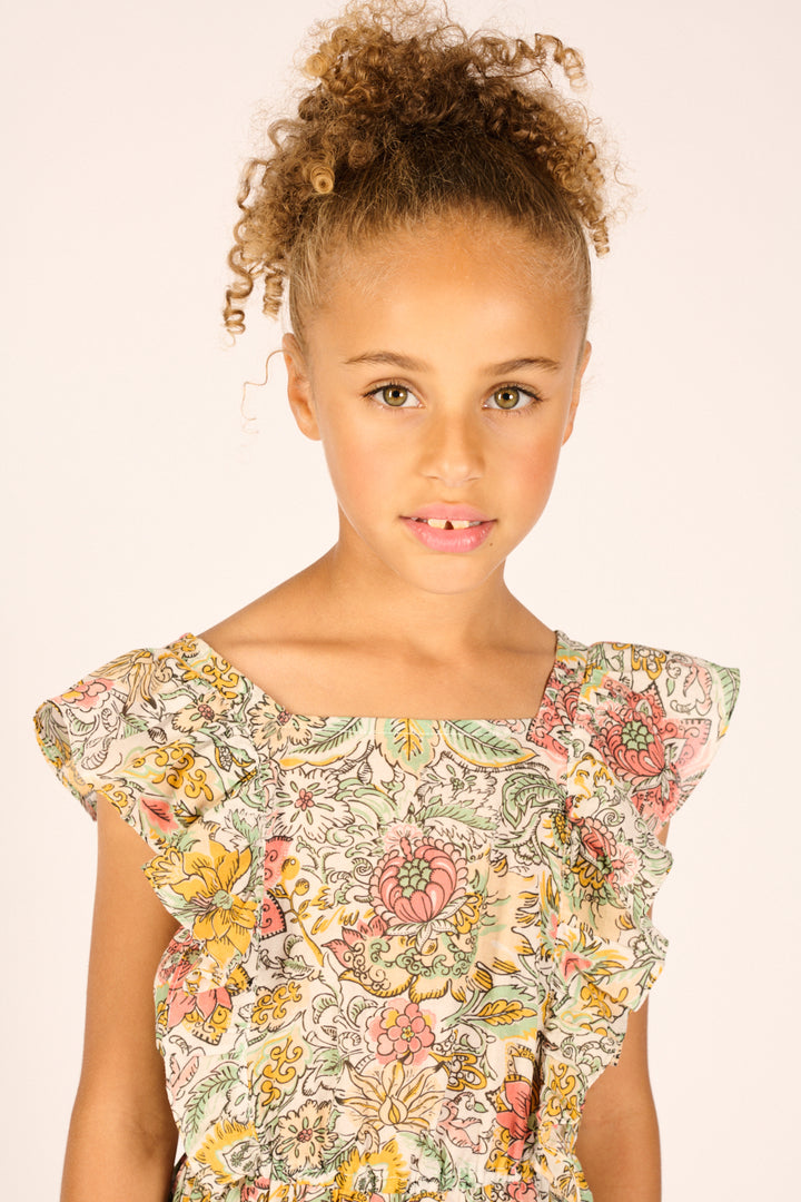 Girls' Yellow Nusa mini dress – Mini Dress Kora by Poupette St Barth, fabric detail