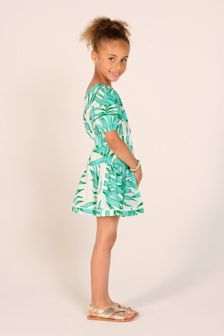 Girls' Green Palm Leaf mini dress – Mini Dress Chantal by Poupette St Barth, view 4