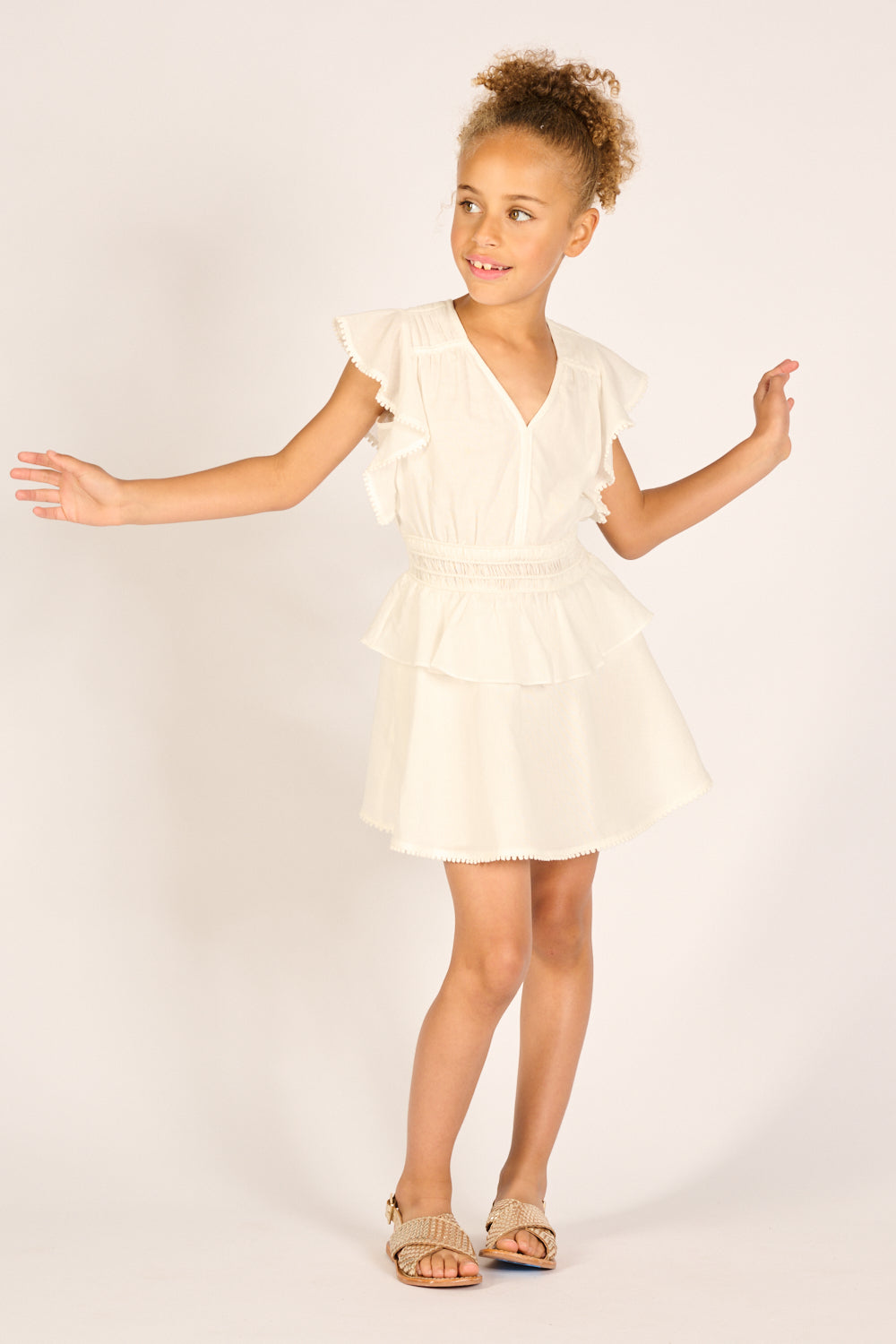 Girls' Natural White mini dress – Mini Dress Noemi by Poupette St Barth, fabric detail