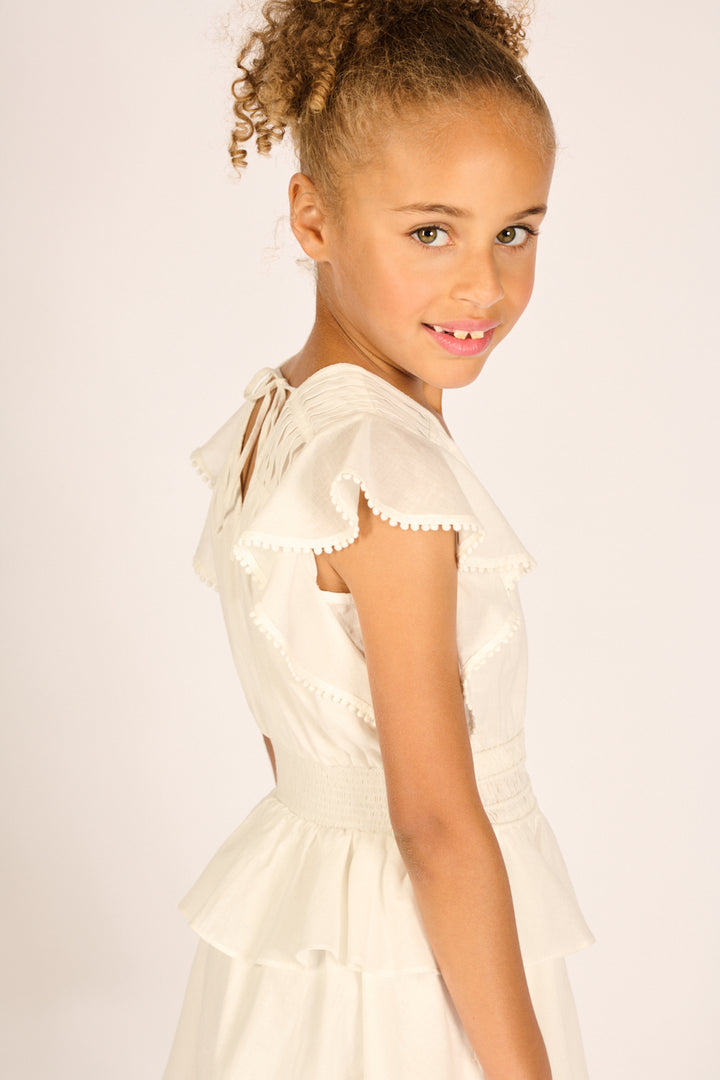Girls' Natural White mini dress – Mini Dress Noemi by Poupette St Barth, view 4