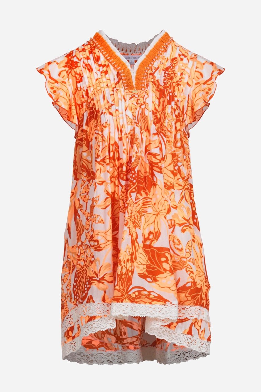 Girls' Orange Jengel mini dress – Mini Dress Sasha by Poupette St Barth, front view