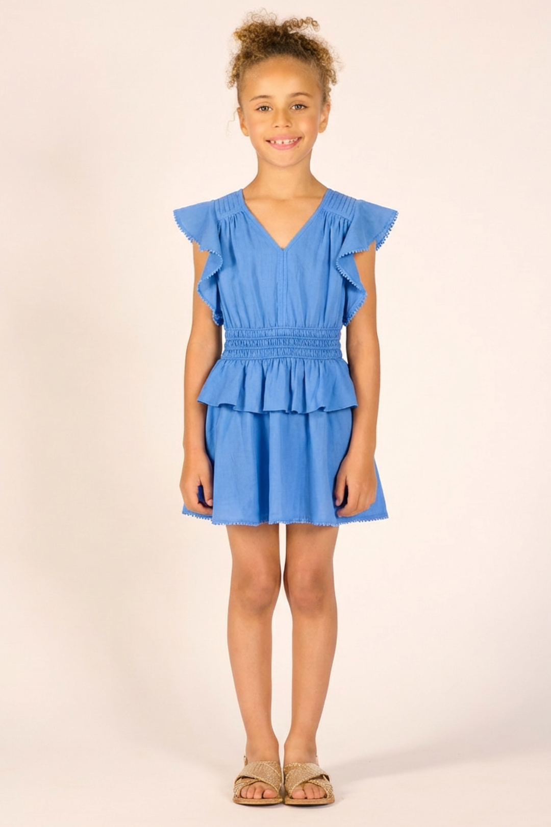 Girls' Persian Blue Mini Dress Noemi by Poupette St Barth, featuring a stylish and comfortable design perfect for young girls.