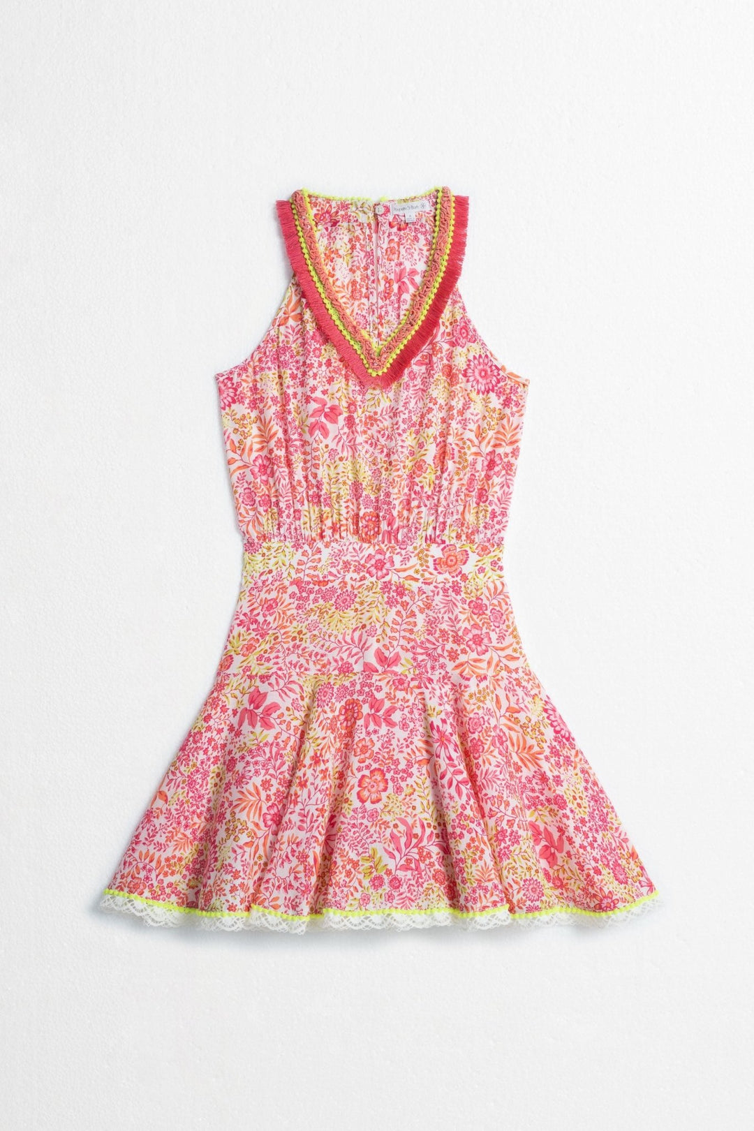 Girls' White Pink Nature mini dress – Mini Dress Agathe by Poupette St Barth, front view