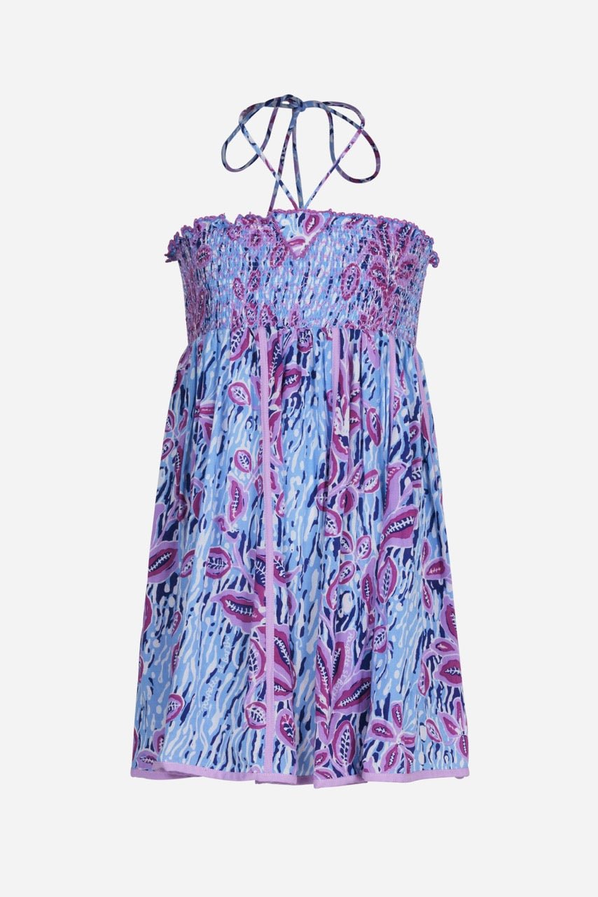 Girls' Blue Exotic Forest mini dress – Mini Dress Cycas by Poupette St Barth, front view