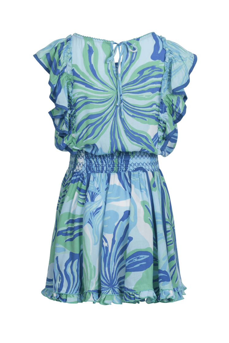 Girls' Blue Seaweed mini dress – Mini Dress Kikka by Poupette St Barth, front view