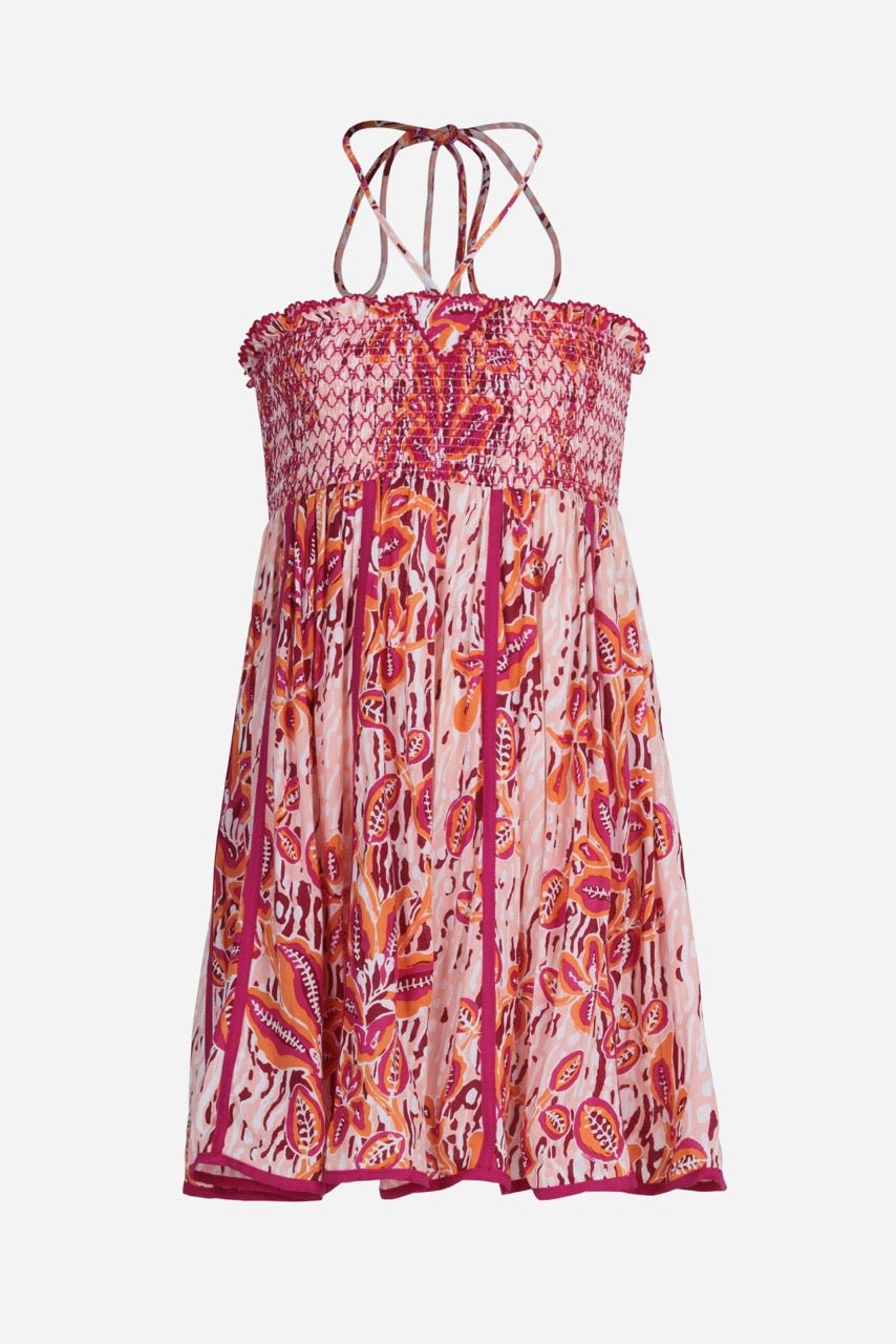 Girls' Pink Exotic Forest mini dress – Mini Dress Cycas by Poupette St Barth, front view