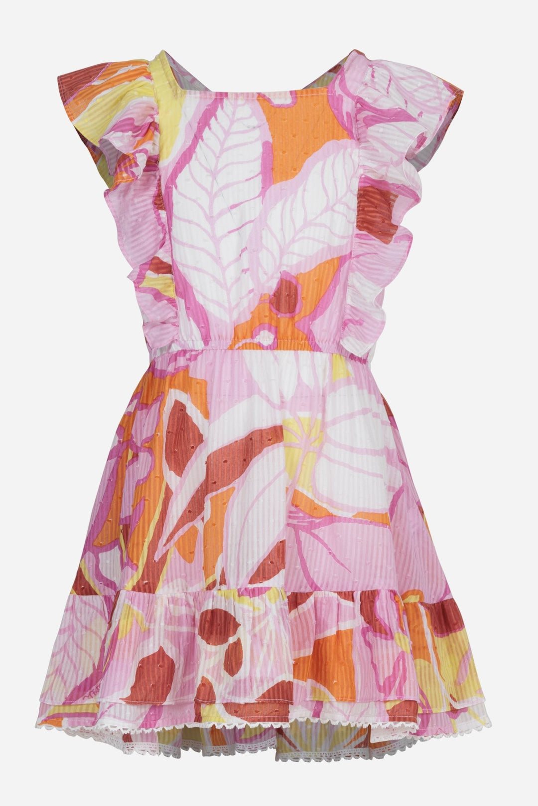Girls' Pink Macro Lilium mini dress – Mini Dress Kora by Poupette St Barth, front view