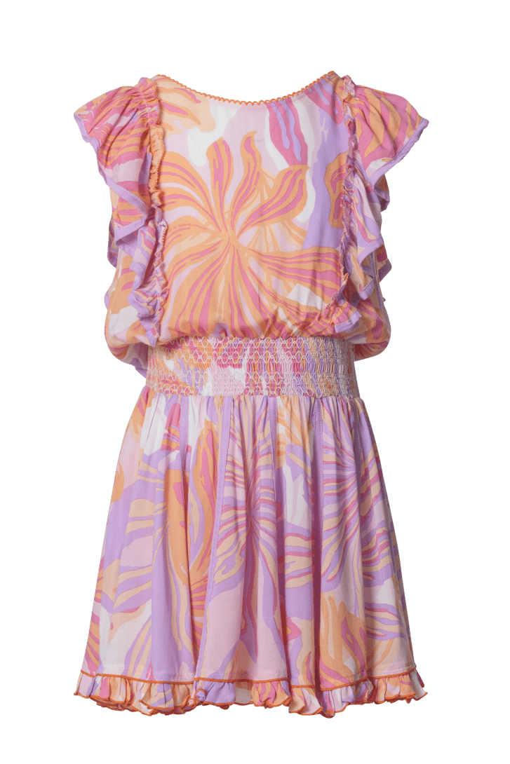 Girls' Pink Seaweed mini dress – Mini Dress Kikka by Poupette St Barth, front view
