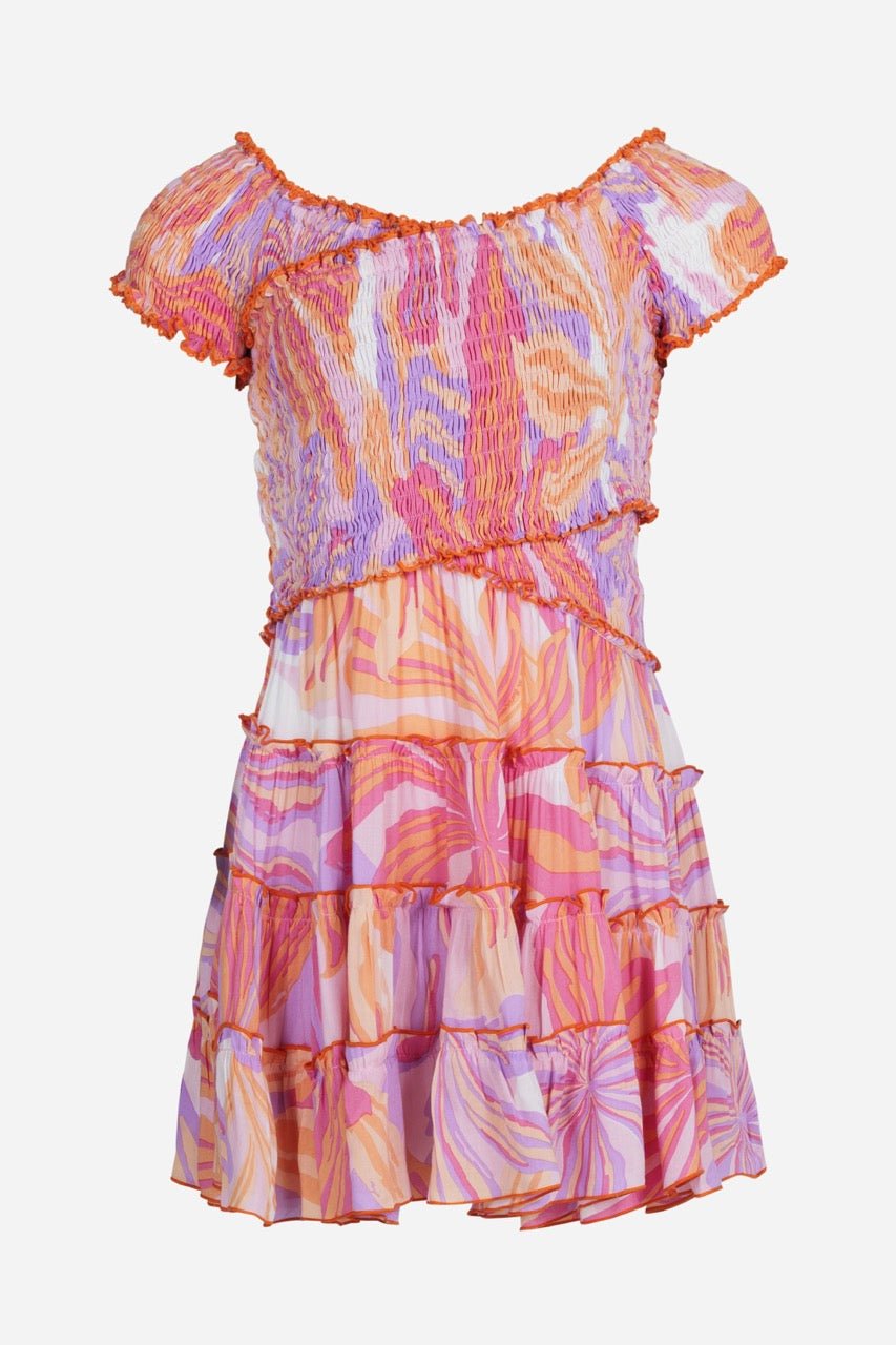 Girls' Pink Seaweed mini dress – Mini Dress Soledad by Poupette St Barth, front view