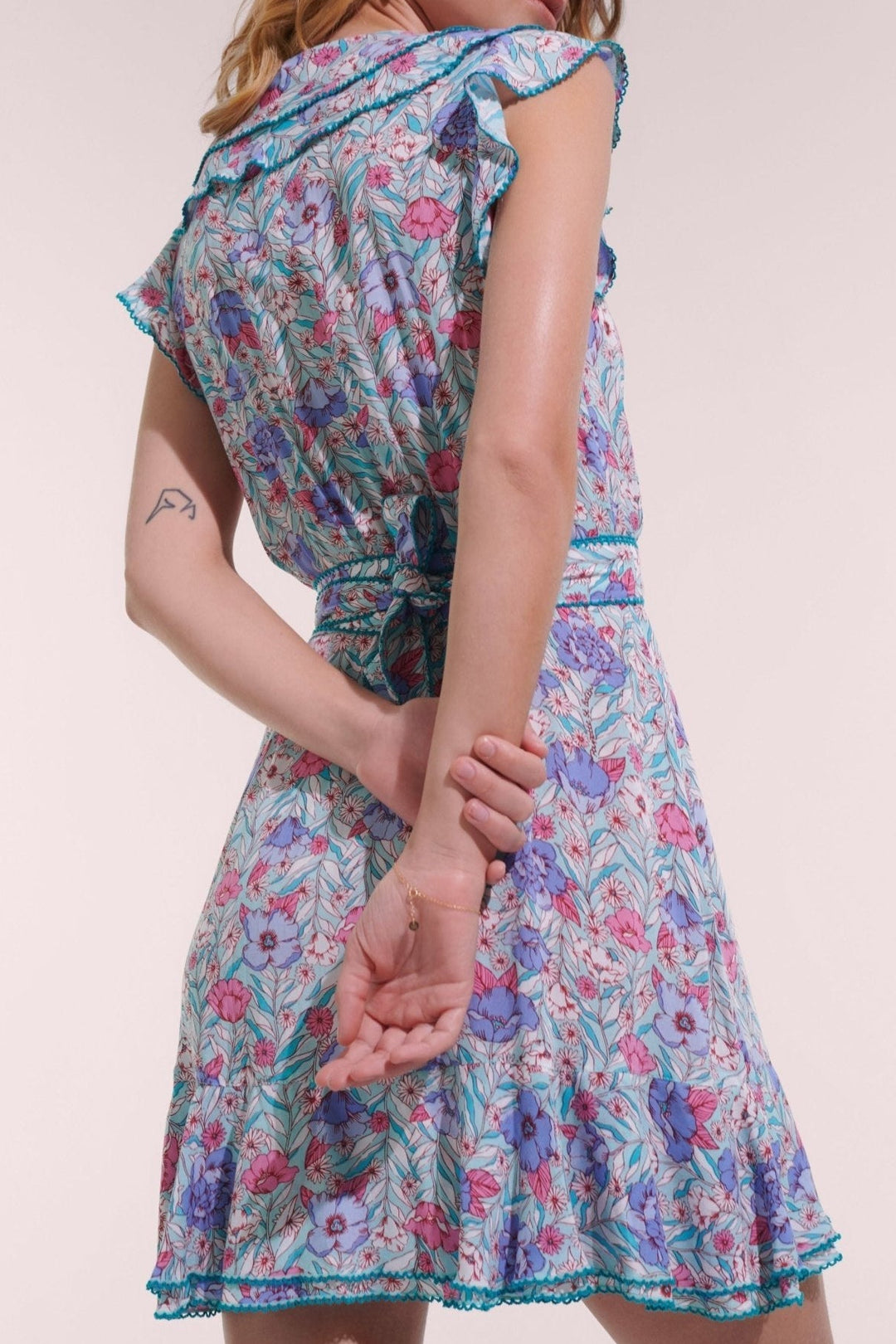 Aqua Petunia mini dress – Mini Dress Aude by Poupette St Barth, front view