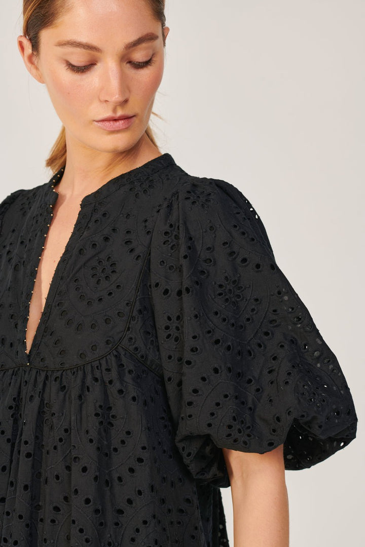 Black mini dress – Mini Dress Cruz by Poupette St Barth, fabric detail