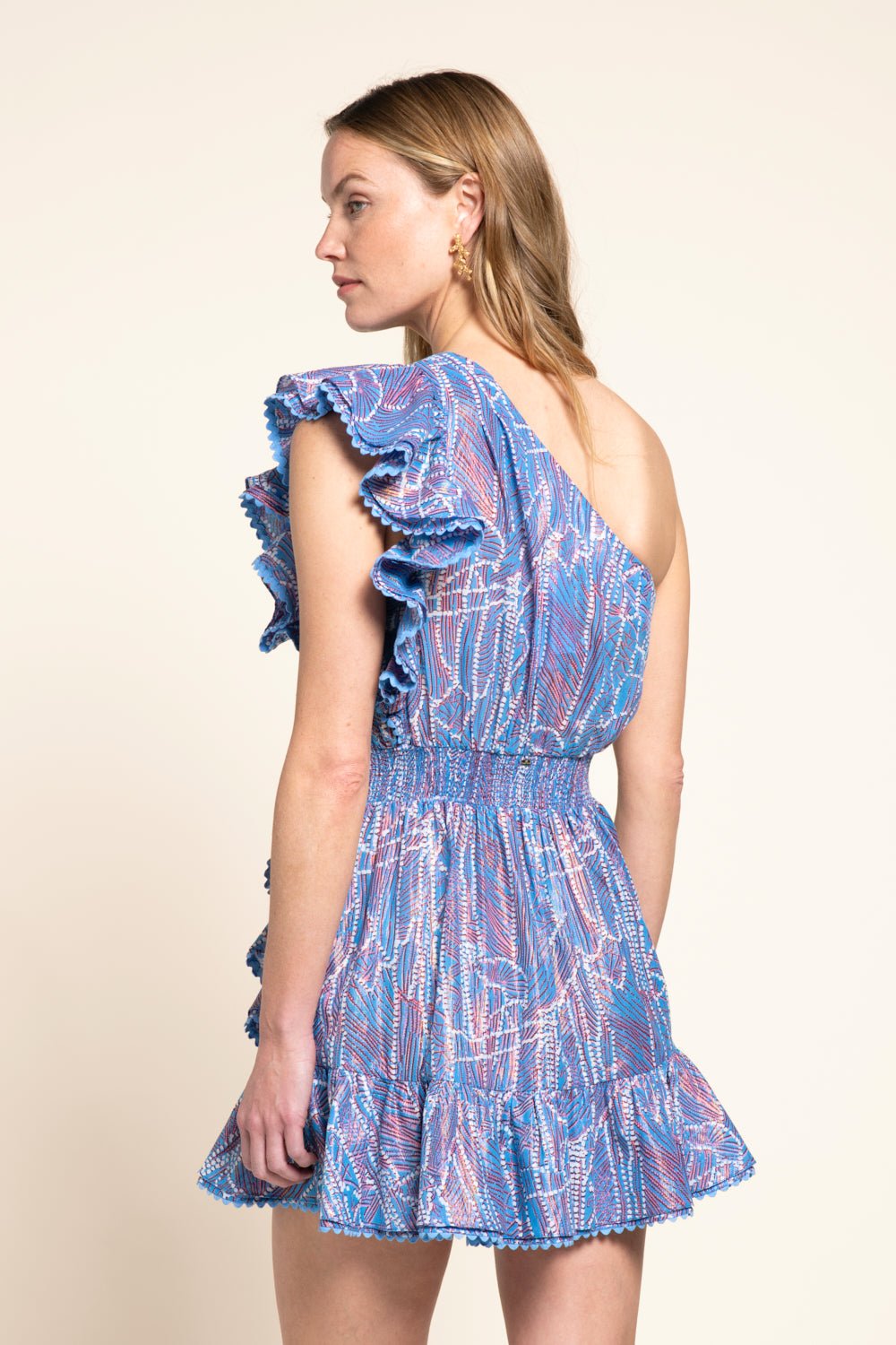 Blue Akoya mini dress – Mini Dress Corinne by Poupette St Barth, fabric detail