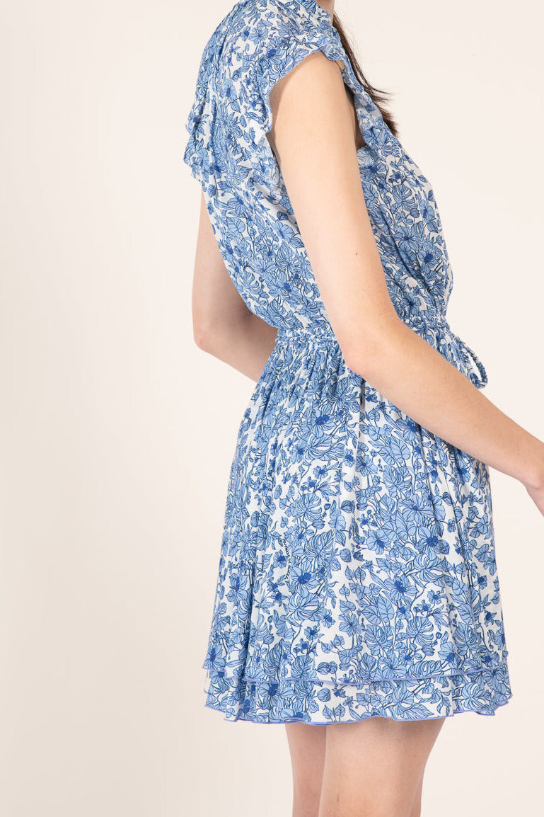 Blue Aquaflora mini dress – Mini Dress Callie by Poupette St Barth, three-quarter back view