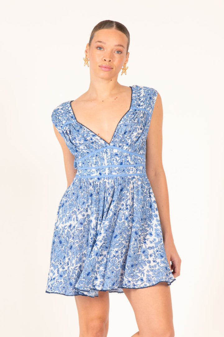 Blue Aquaflora mini dress – Mini Dress Ciao by Poupette St Barth, front view
