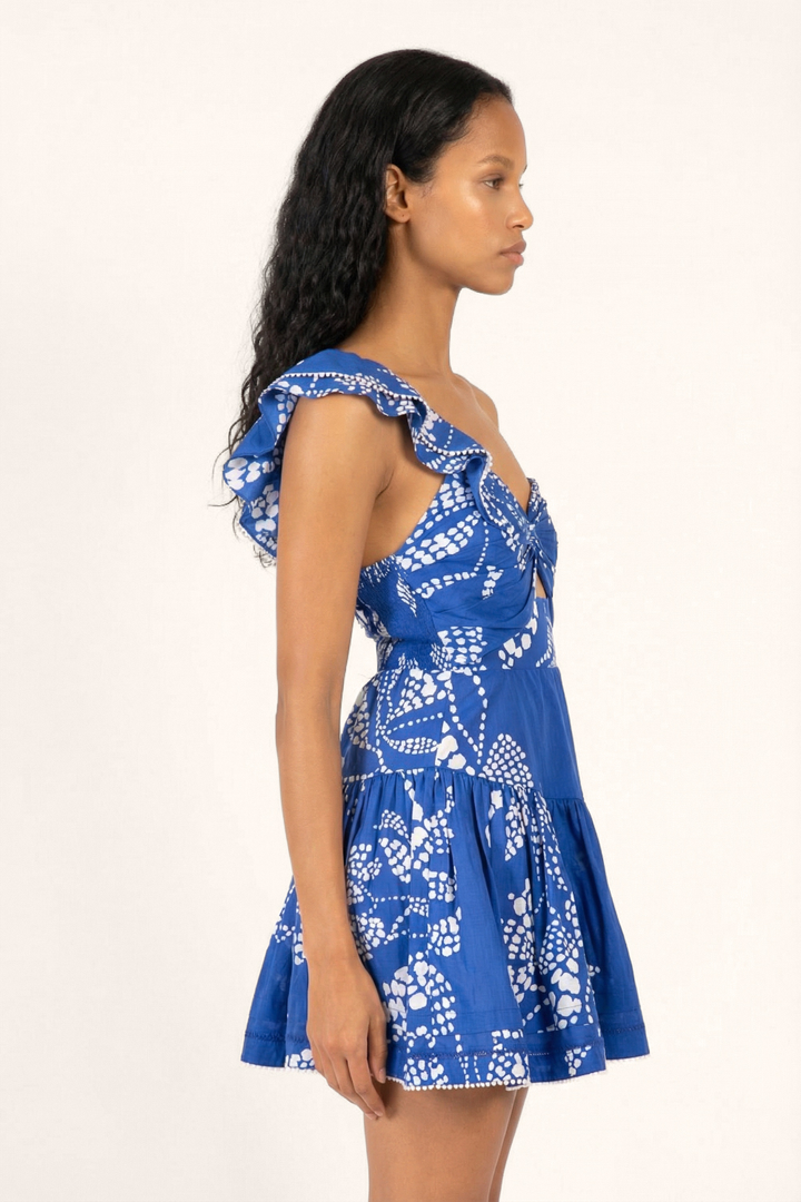 Blue Mini Dress Niki by Poupette St Barth, featuring a stylish, lightweight design perfect for warm weather.
