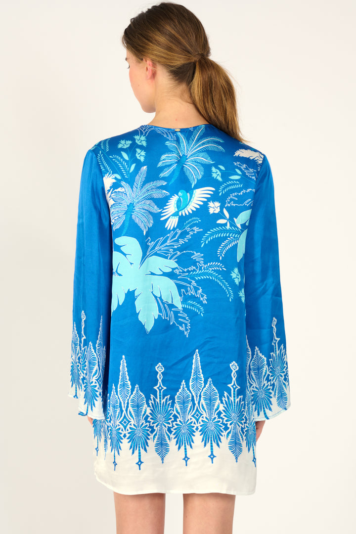 Poupette St Barth Mini Dress Gia in Blue Canopy, lightweight fabric with a stylish, relaxed fit perfect for warm weather.