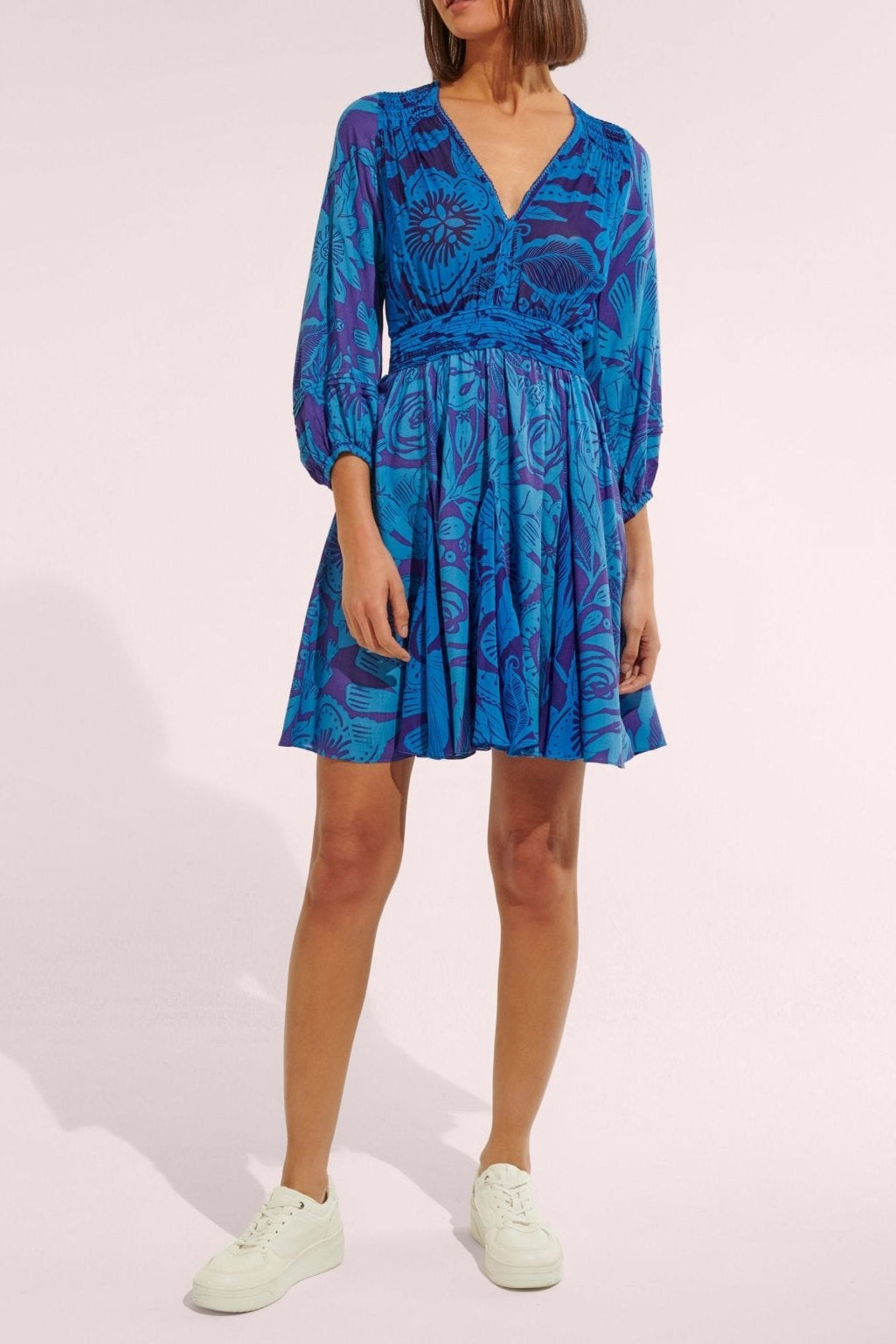 Blue Gauguin mini dress – Mini Dress Anabelle by Poupette St Barth, front view