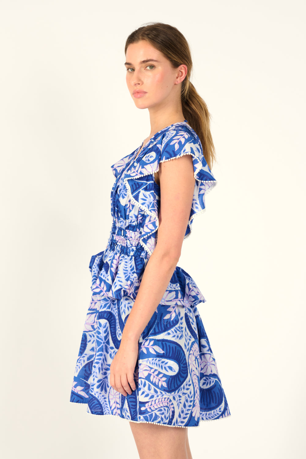 Blue Holy Snake Mini Dress Noemi by Poupette St Barth, showcasing the stylish mini length and vibrant snake print design.