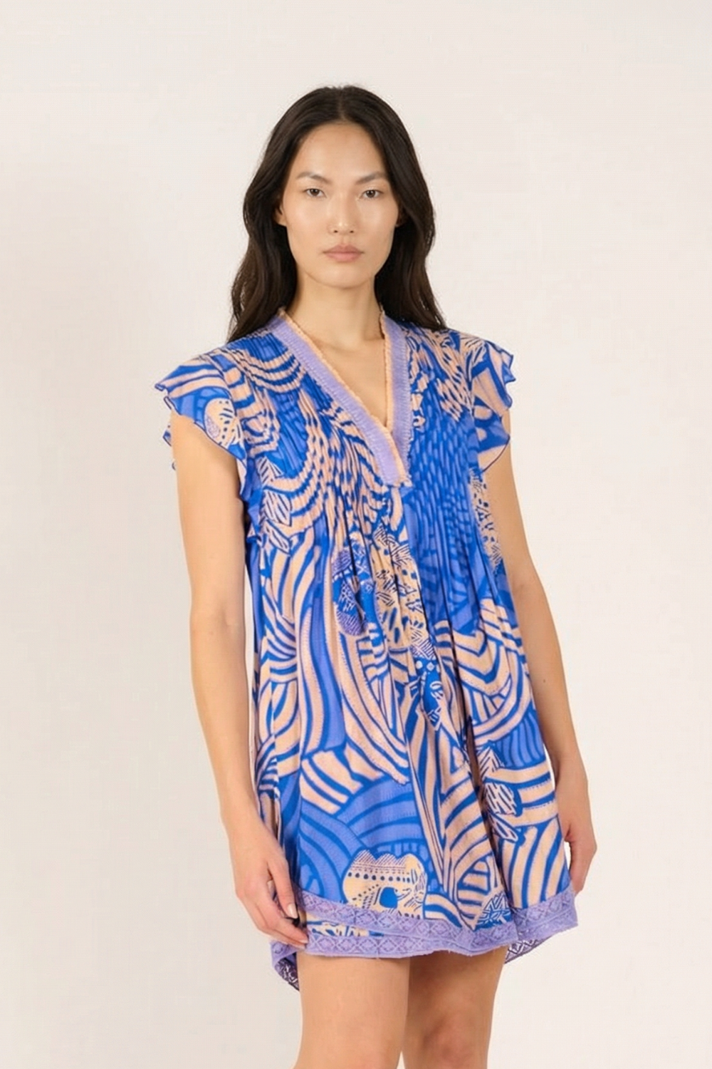 Blue Japonism mini dress – Mini Dress Sasha by Poupette St Barth, fabric detail