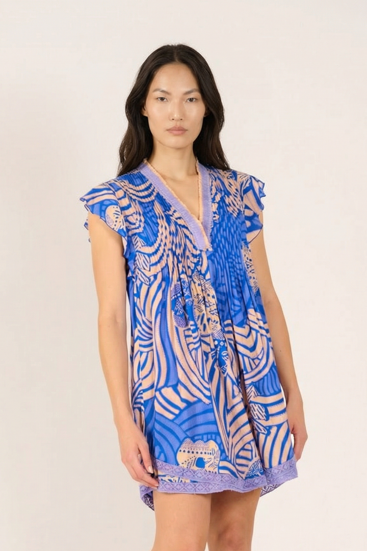 Blue Japonism mini dress – Mini Dress Sasha by Poupette St Barth, fabric detail