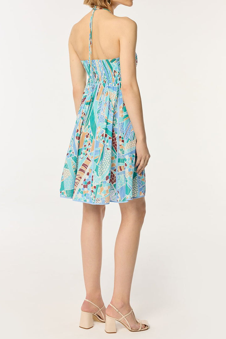 Blue mosaic mini dress by Poupette St Barth featuring a stylish, vibrant design perfect for casual and summer wear.