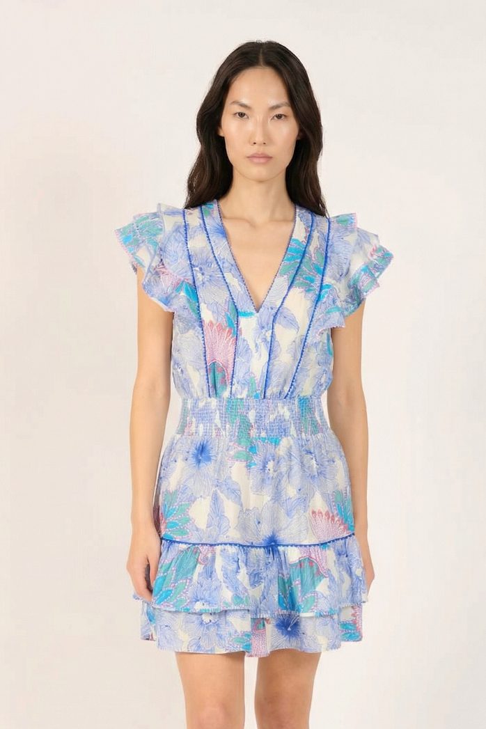 Blue Padang mini dress – Mini Dress Camila by Poupette St Barth, front view