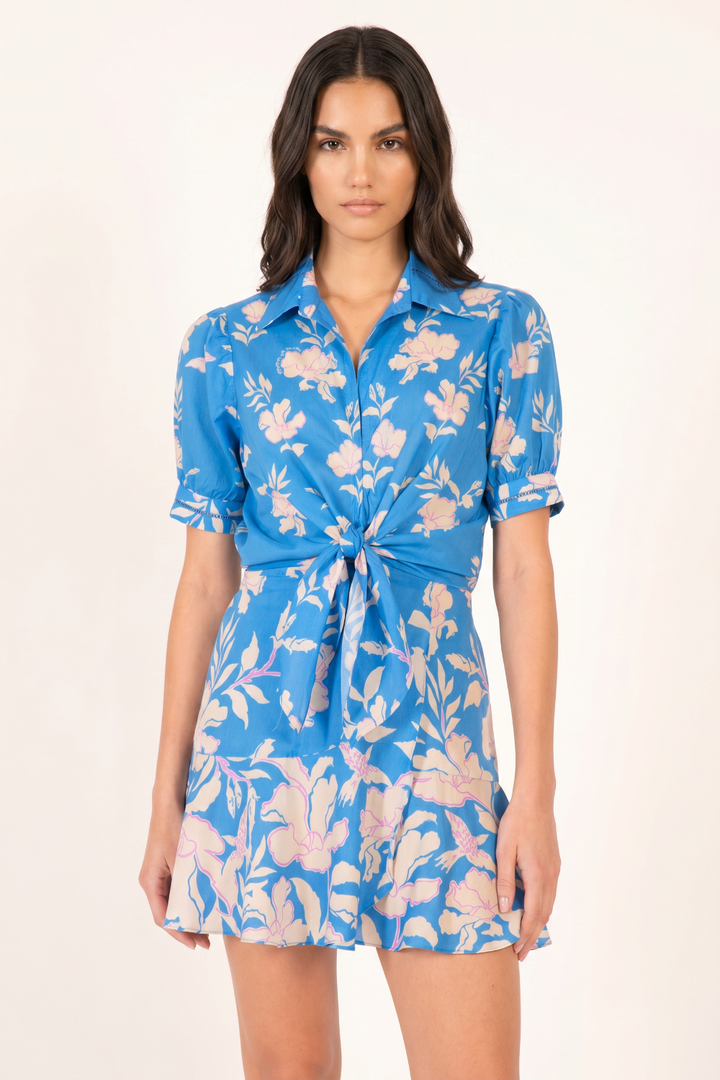 Blue Palm Beach mini dress – Mini Dress Iris by Poupette St Barth, front view