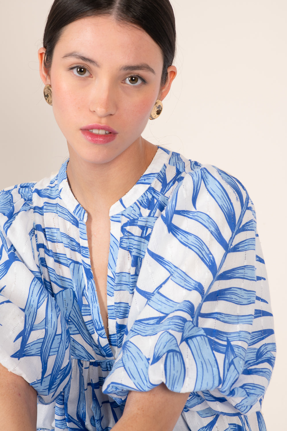 Blue Palm Leaf mini dress – Mini Dress Cruz by Poupette St Barth, view 3