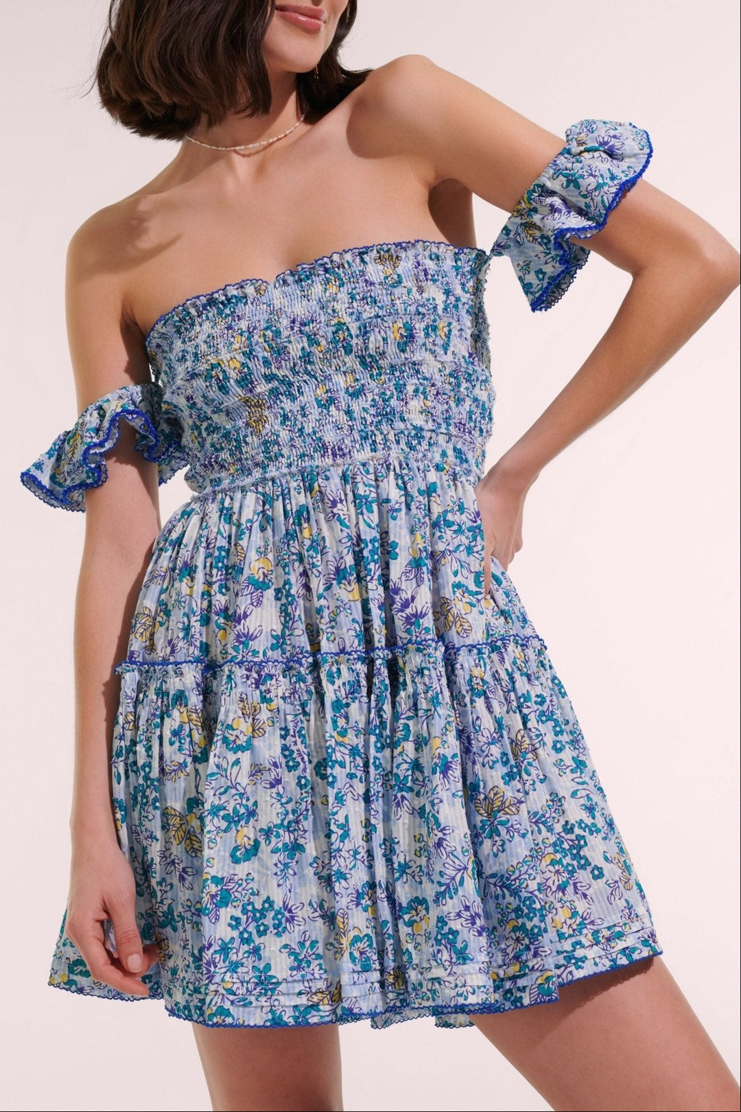 Blue Sweet Liberty mini dress – Mini Dress Aurora by Poupette St Barth, front view