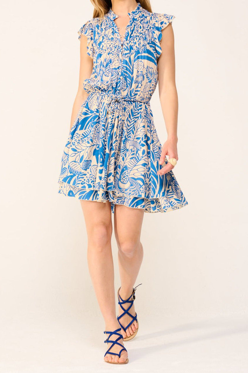 Blue Toucan mini dress – Mini Dress Callie by Poupette St Barth, full-length front view