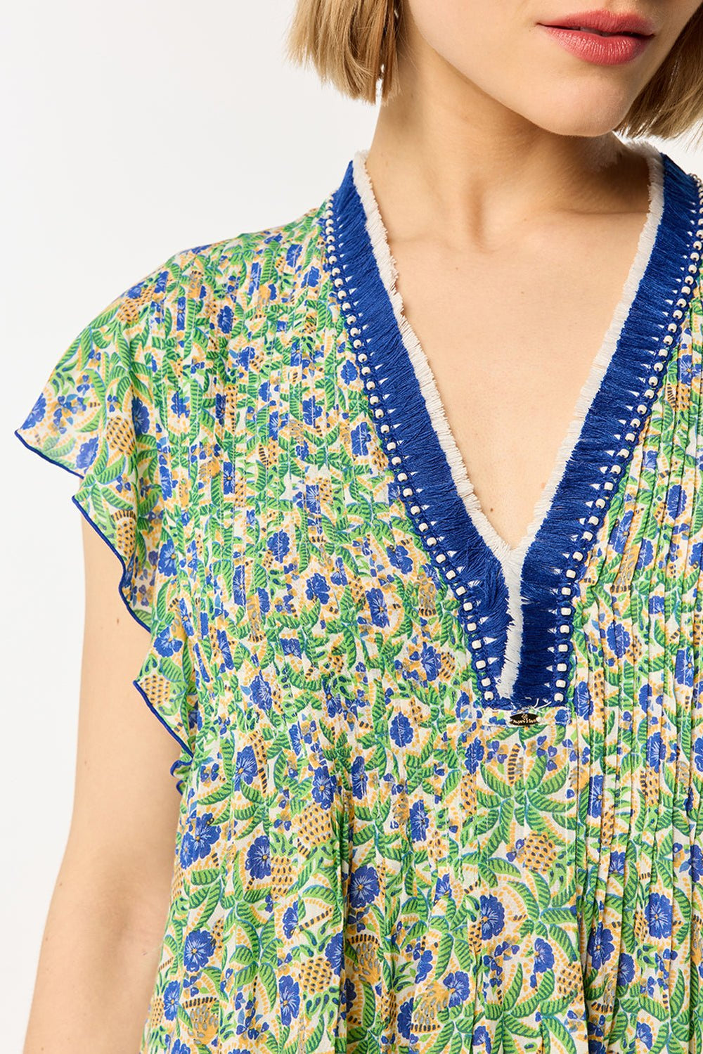 Blue viscose Mini Dress Sasha by Poupette St Barth, featuring a stylish, lightweight design perfect for casual or summer wear.