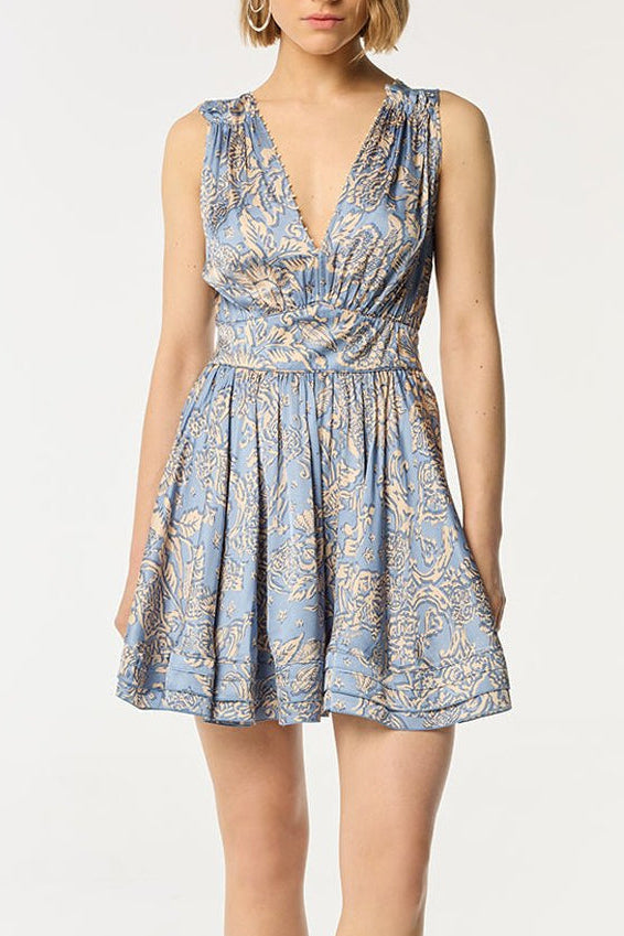 Mini Dress Bessie - Blue Oriental Foulard | Poupette St Barth