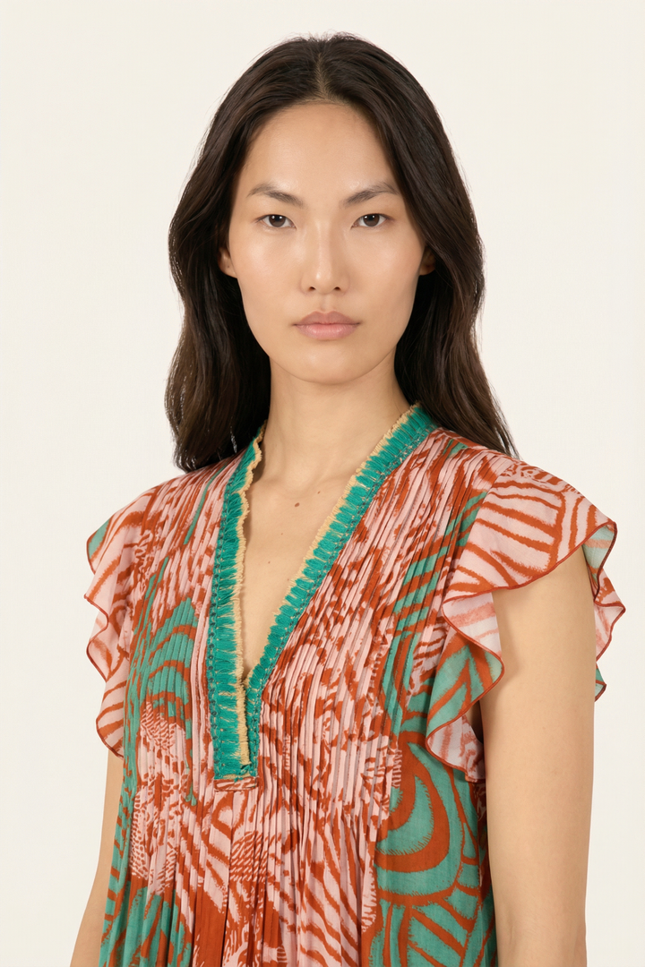 Brick Japonism mini dress – Mini Dress Sasha by Poupette St Barth, view 3