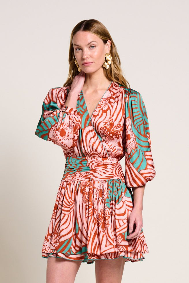 Brick Japonism mini dress – Mini Dress Colleen by Poupette St Barth, front view