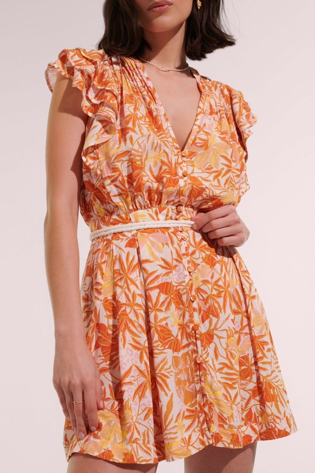 Gold Orchid mini dress – Mini Dress Bice by Poupette St Barth, front view