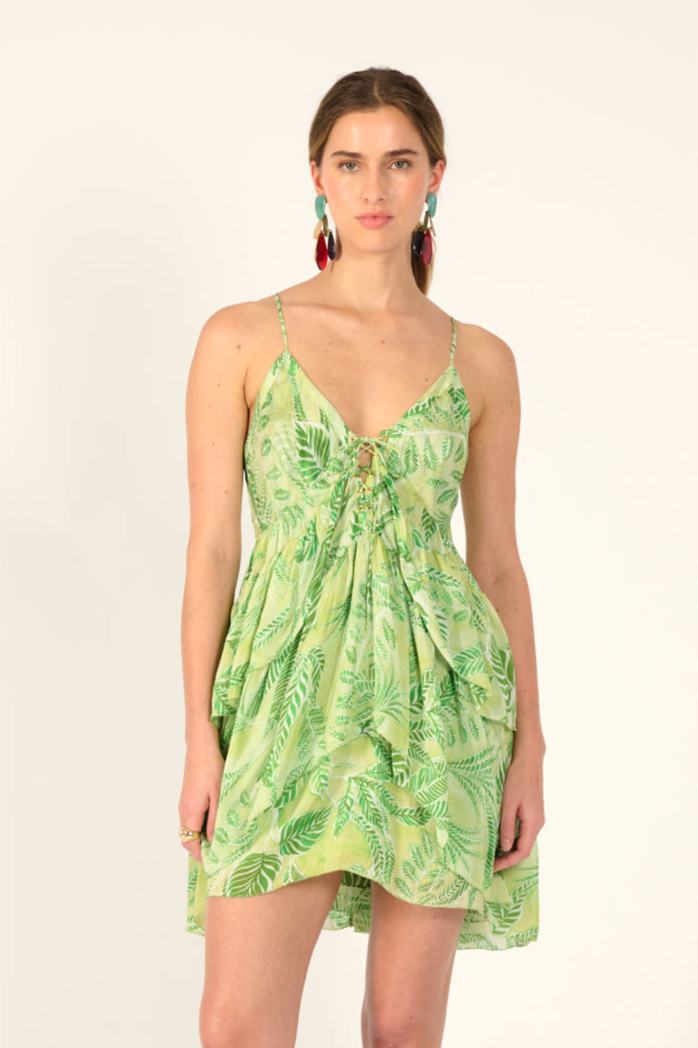 Green Calathea mini dress – Mini Dress Maja by Poupette St Barth, front view
