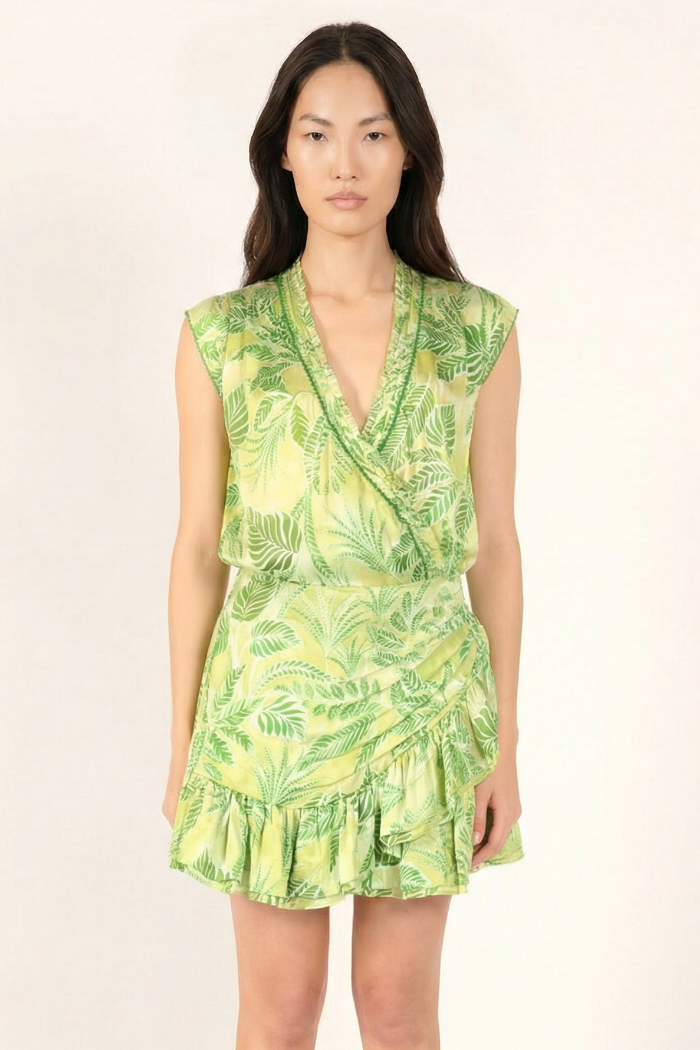 Green Calathea mini dress – Mini Dress Estelle by Poupette St Barth, front view