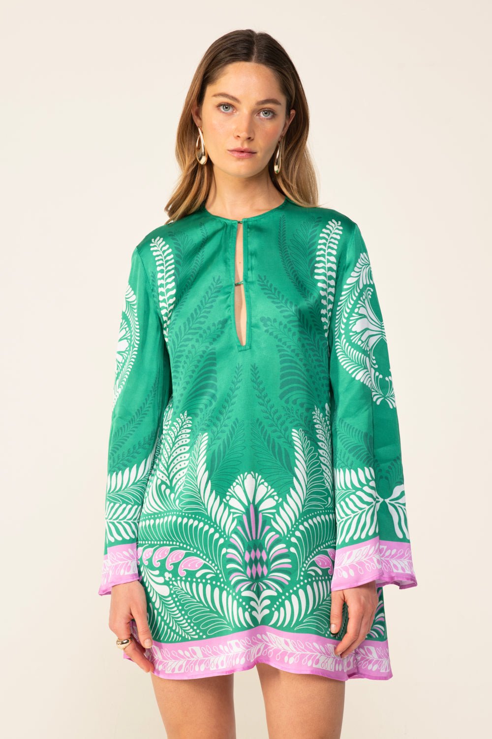 Green Oolong mini dress – Mini Dress Gia by Poupette St Barth, front view