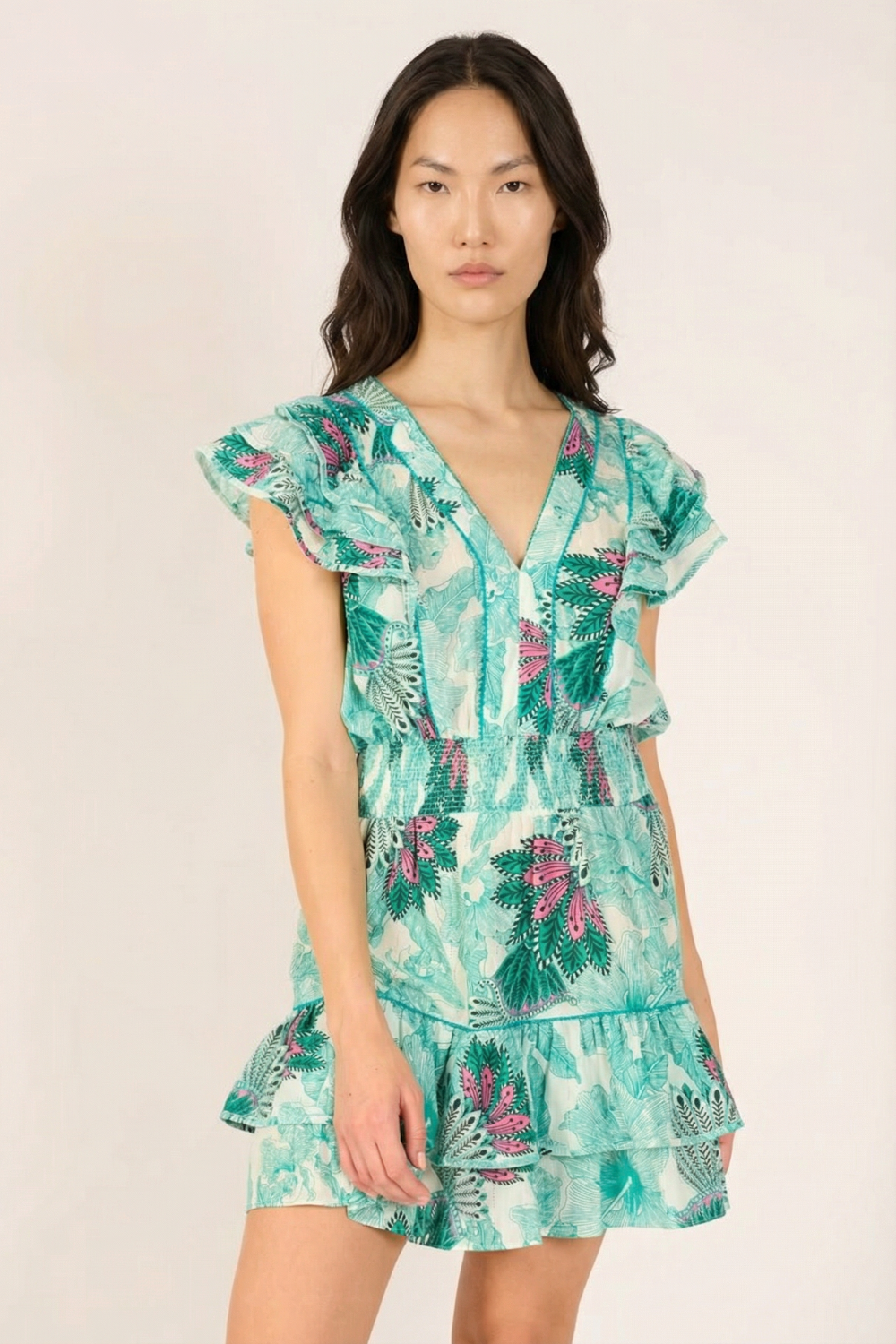 Green Padang mini dress – Mini Dress Camila by Poupette St Barth, front view