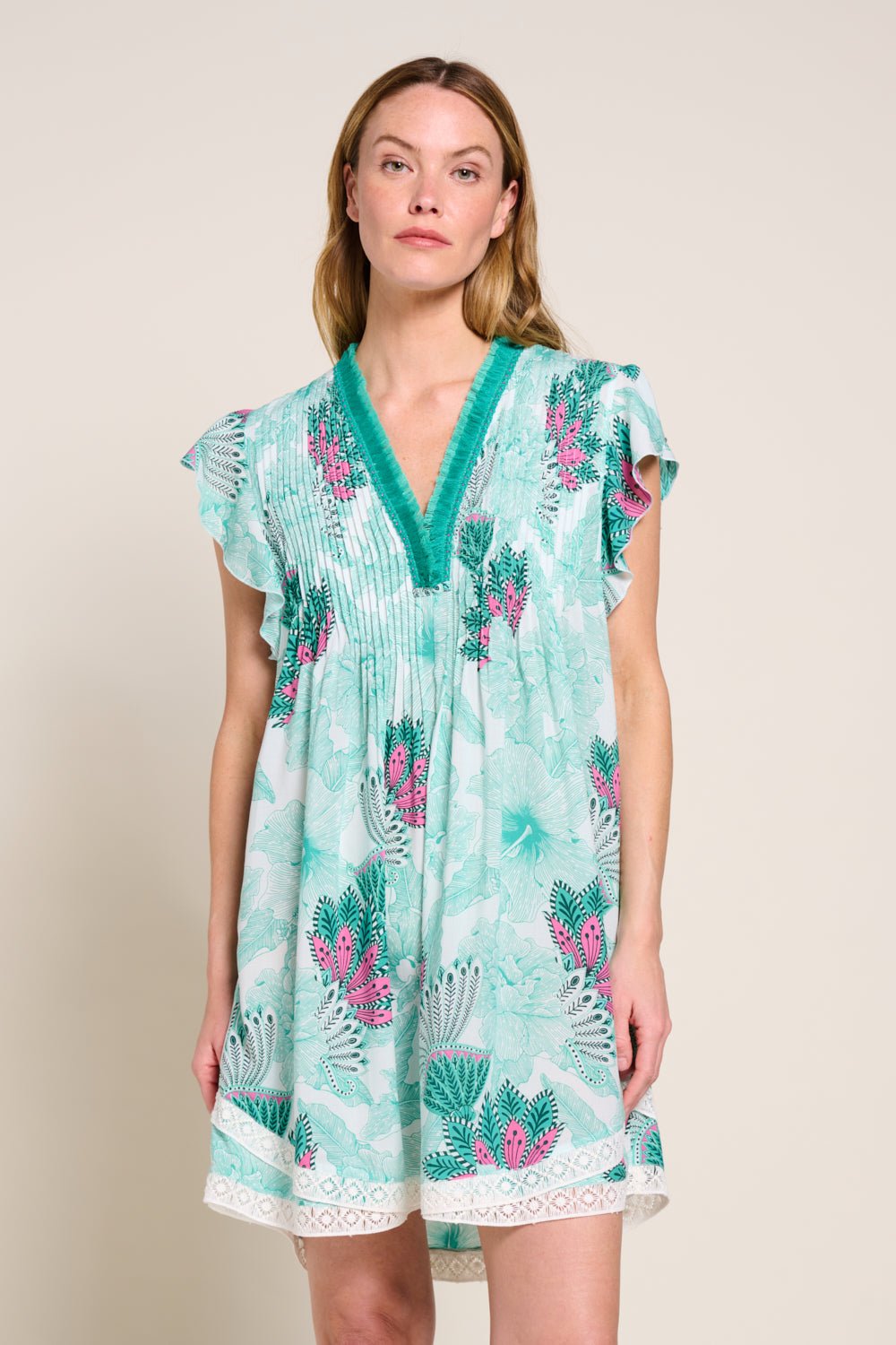 Green Padang mini dress – Mini Dress Sasha by Poupette St Barth, front view