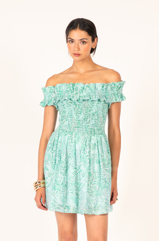 Green Palmarosa mini dress – Mini Dress Amber by Poupette St Barth, front view