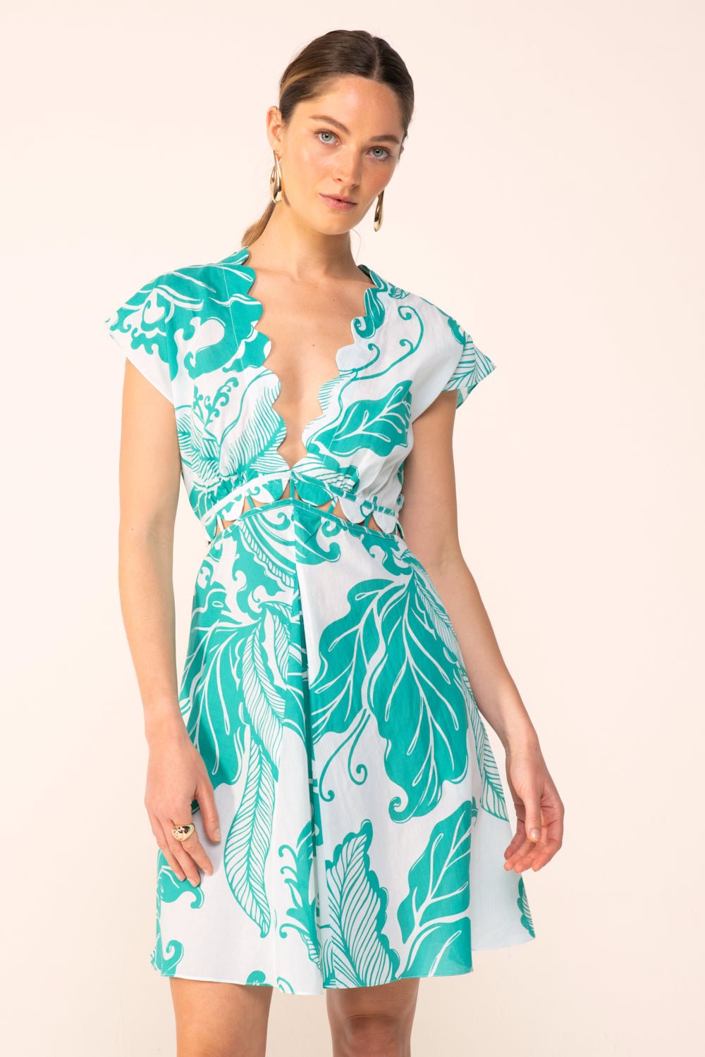 Green Reef Wave mini dress – Mini Dress Hazel by Poupette St Barth, front view