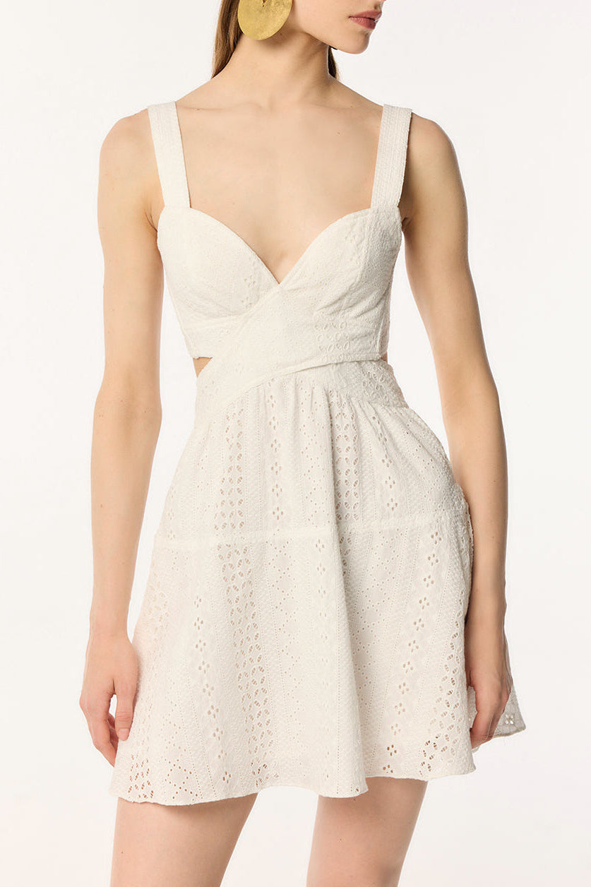 Poupette St Barth Mini Dress Coco in natural white fabric, sleeveless design with a relaxed fit, perfect for summer outings.
