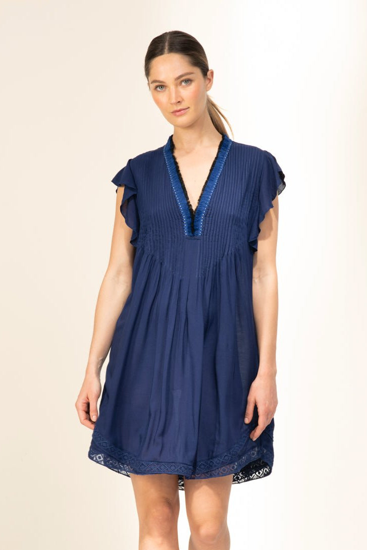 Navy mini dress – Mini Dress Sasha by Poupette St Barth, front view